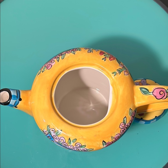Vibrant Yellow and Blue Ceramic Teapot with Whimsical Designs - Picture 6 of 6